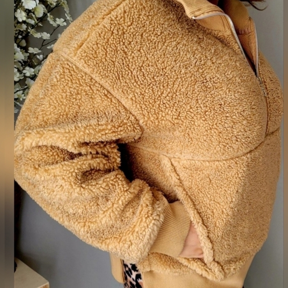 JoyLab Women's Sherpa Fleece Teddy Jacket Half Zip Pullover Camel Kangaroo Large - Picture 14 of 16